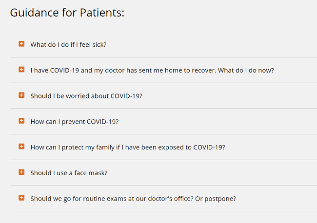 Example FAQs on COVID-19 for Healthcare Websites