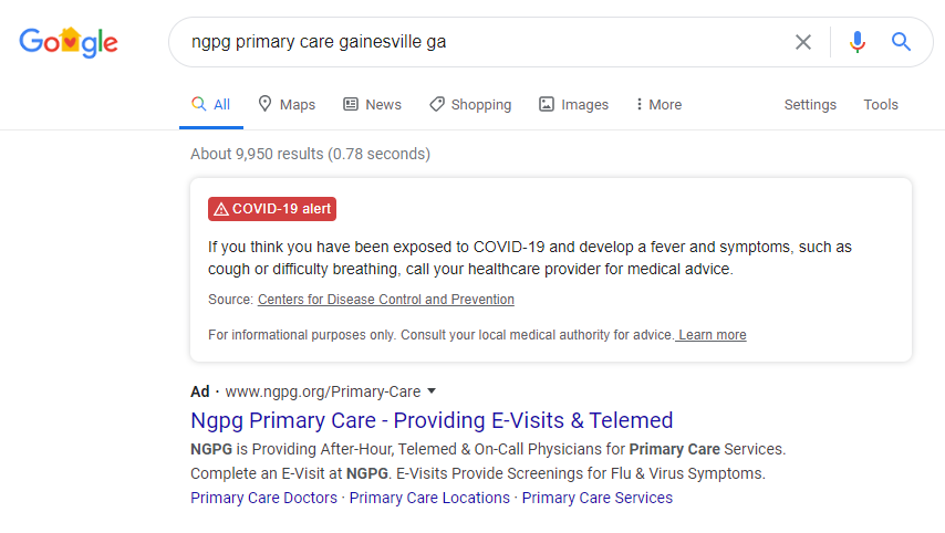 branded paid search ad for telehealth