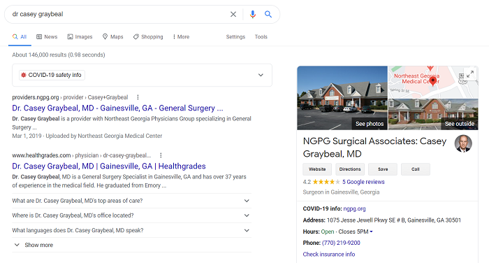 google my business listing for dr. casey graybeal