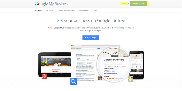 Google My Business Sign-In Screen