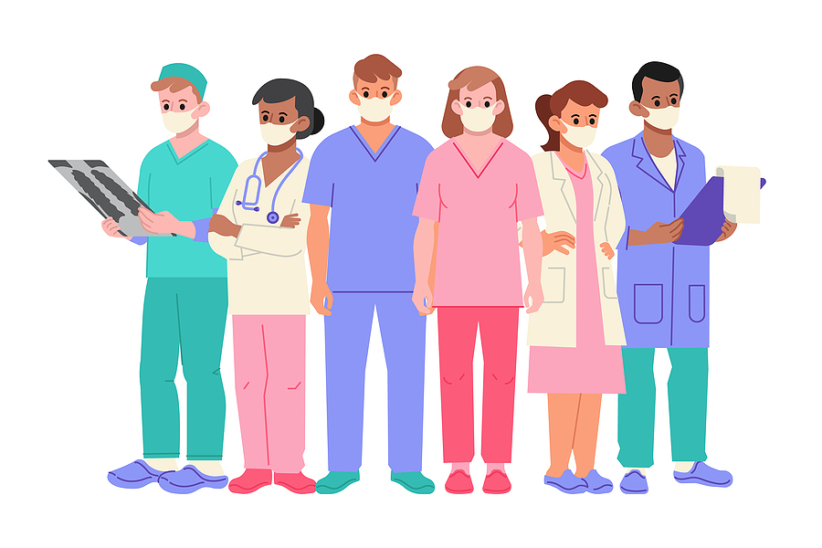Medical Team Doctors Nurses Vector Illustration. Coronavirus, Co